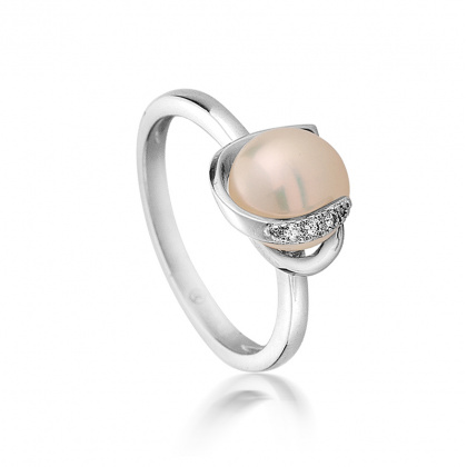 Сребърен пръстен с бяла перла и ци