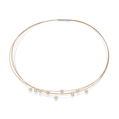 Колие с перли на кафява корда