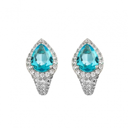 Сребърни обеци халки със светлосини цирконий