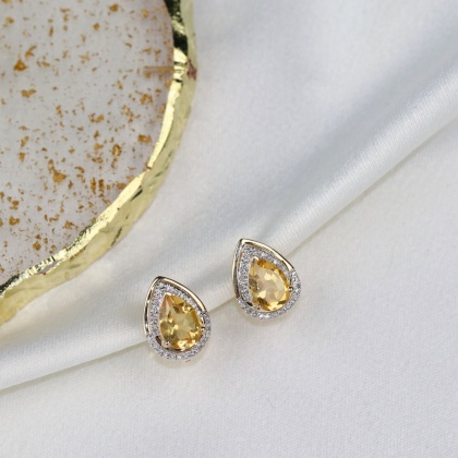 Златни обеци с цитрин и диаманти