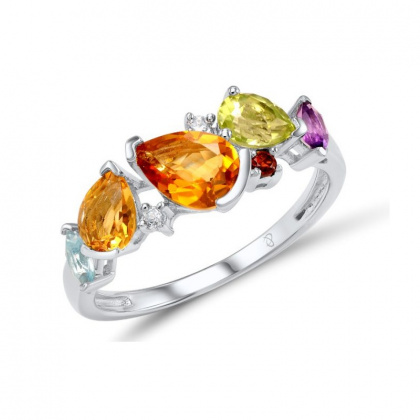 Сребърен пръстен с 5 вида цветни камъка