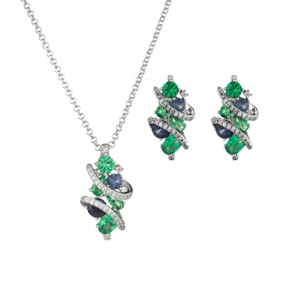 Сребърен комплект със сини и зелени цирконий