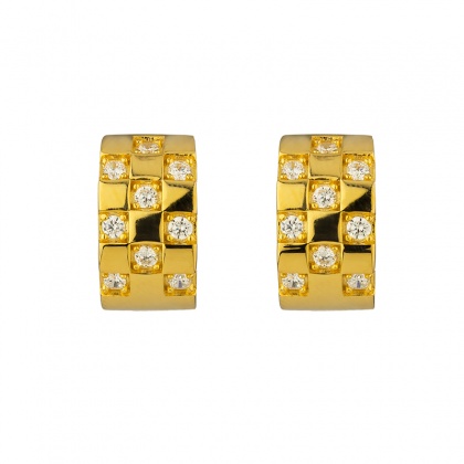 Сребърни обеци халки с позлата и цирконий