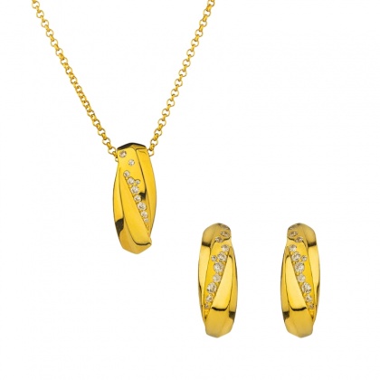 Сребърен комплект с позлата и цирконий