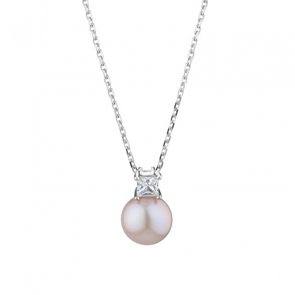 Сребърно колие с розова перла и цирконий