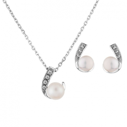 Сребърен комплект с бели перли