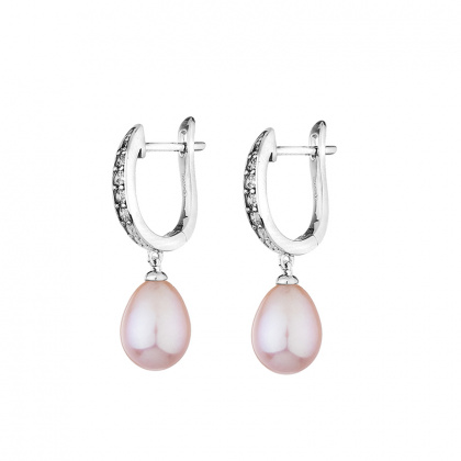 Сребърни обеци с розови перли