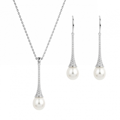 Сребърен комплект с бели перли