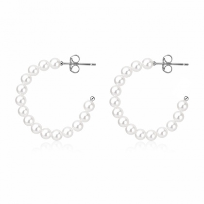 Сребърни обеци халки с бели перли