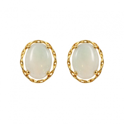Обеци с бял опал - 18K жълто злато