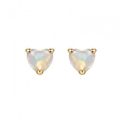 Златни обеци с бял опал - 18К жълто злато