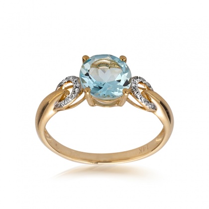 Златен пръстен със син топаз и диаманти