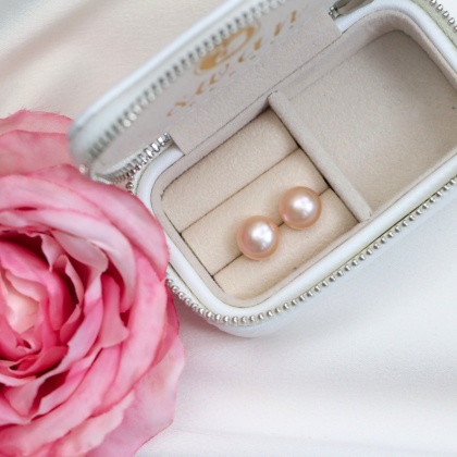 Сребърни обеци с розови перли 7-8 мм