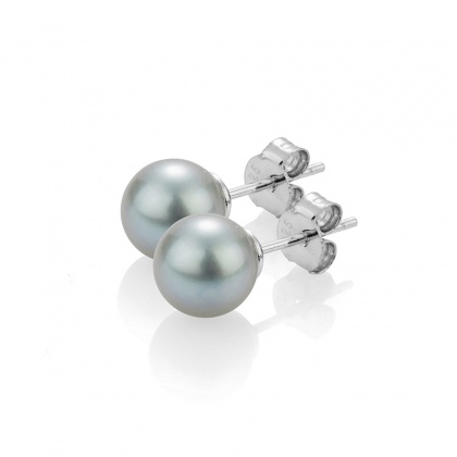Сребърни обеци със сиви перли