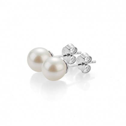 Сребърни обеци с бели перли Акоя 7-8 мм