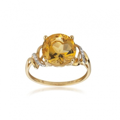 Златен пръстен със сияещ цитрин и диаманти