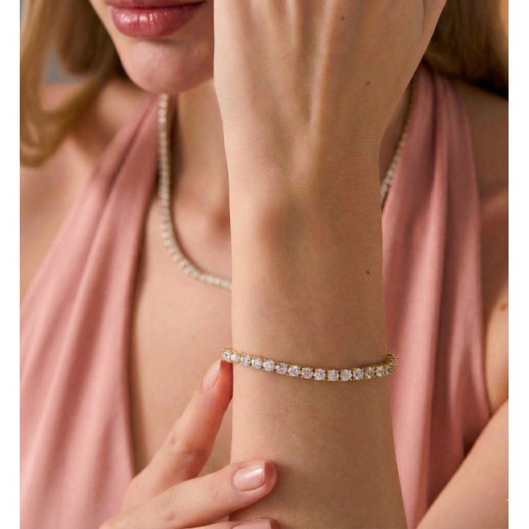 Златна тенис гривна с цирконий 4 мм - злато 585