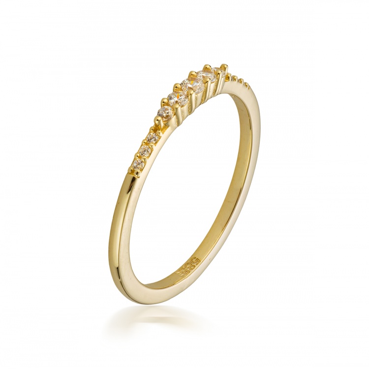 Златен пръстен с цирконий - жълто злато 585