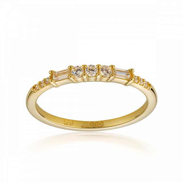 Златен пръстен с цирконий - жълто злато 585