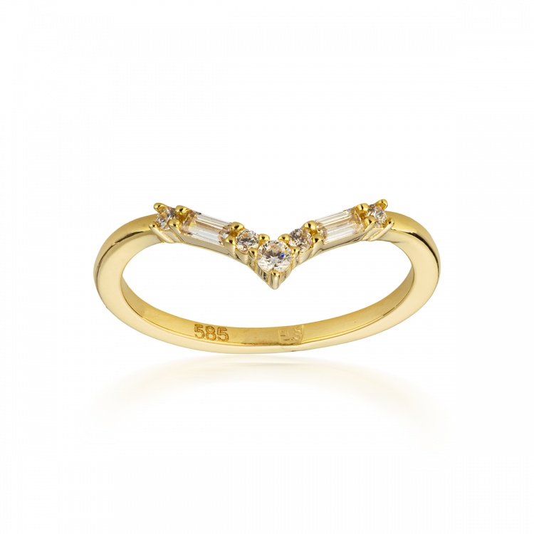 Златен пръстен с цирконий - жълто злато 585