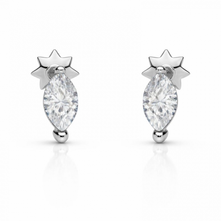 Клаически пиърсинг за ушите с цирконий - бяло злато 585