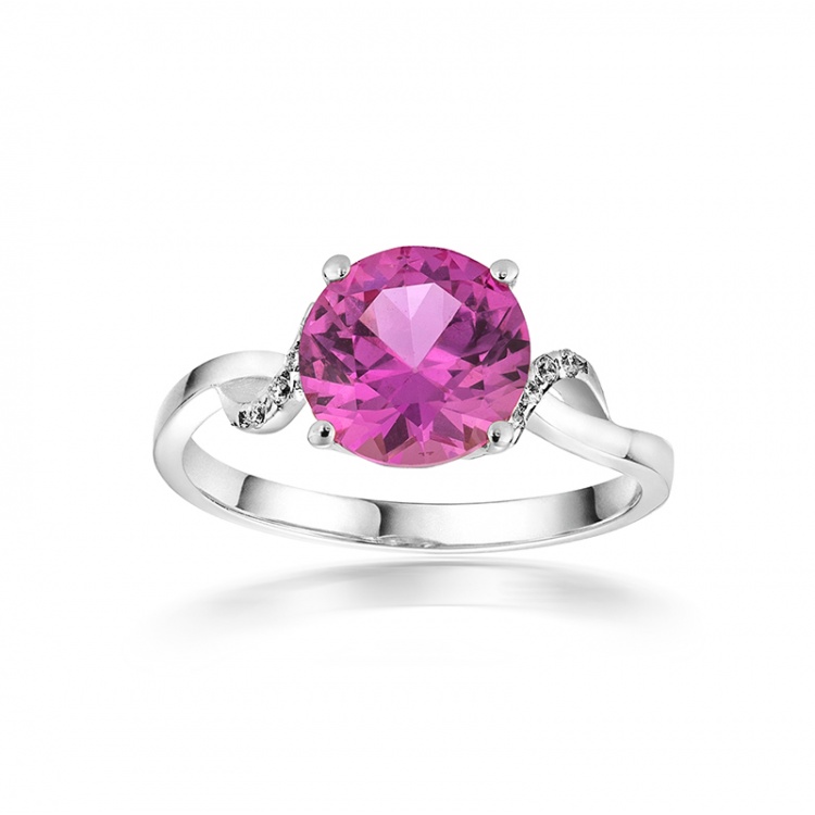 Златен пръстен с розов цирконий - бяло злато