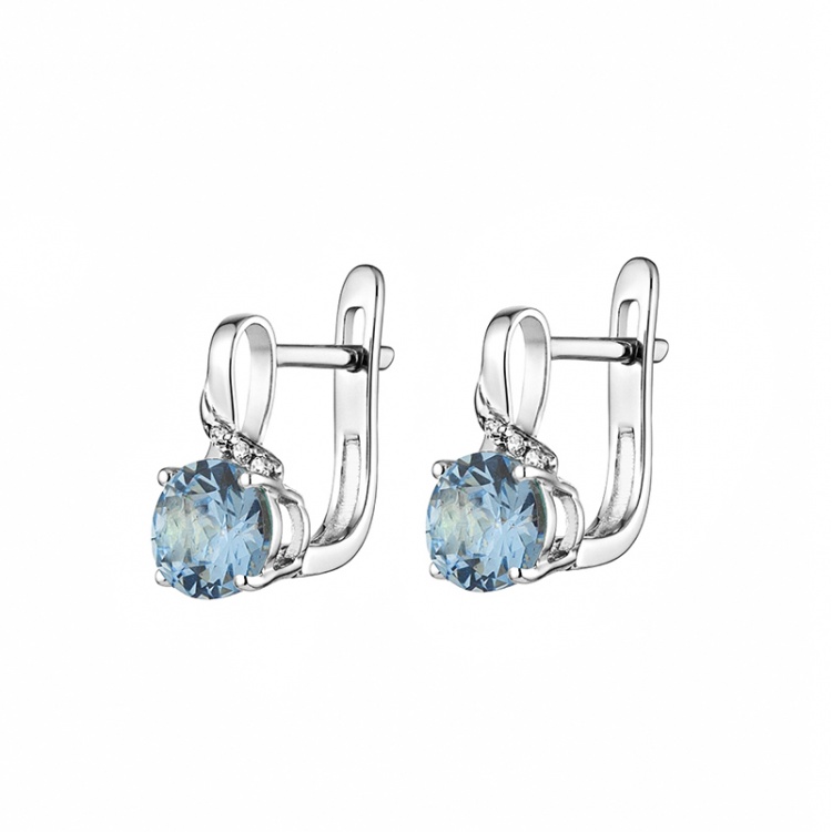 Златни обеци със син цирконий - бяло злато