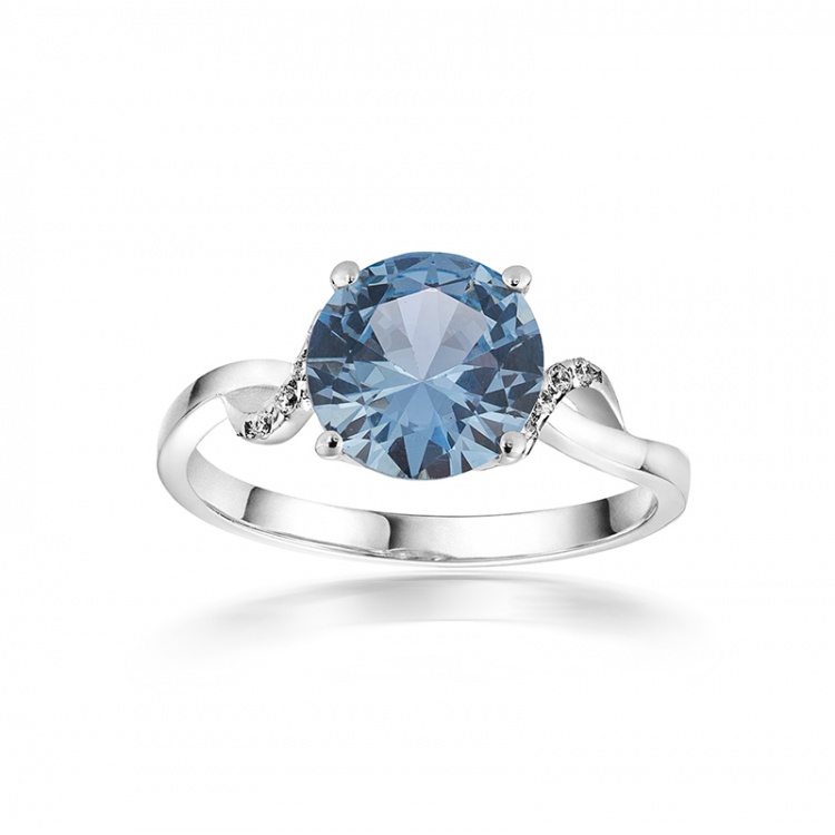 Златен пръстен със син цирконий - бяло злато