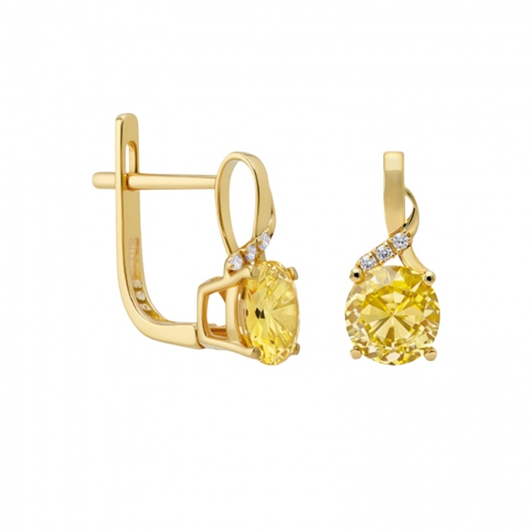 Златни обеци със синтетичен цитрин - жълто злато