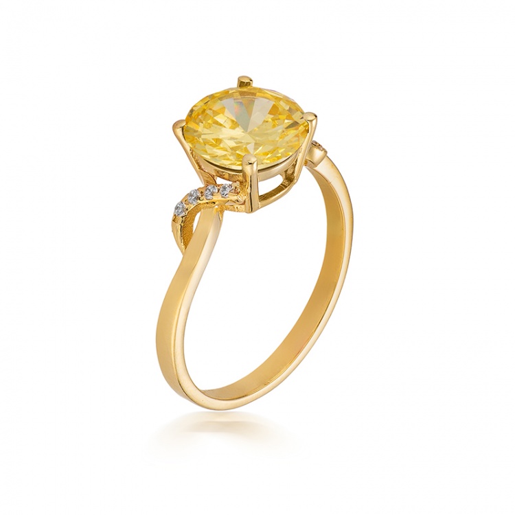 Златен пръстен със синтетичен цитрин - жълто злато
