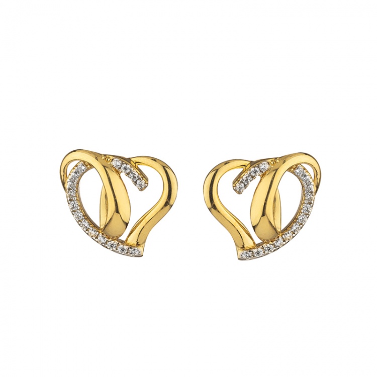 Златни обеци със сърца - жълто злато