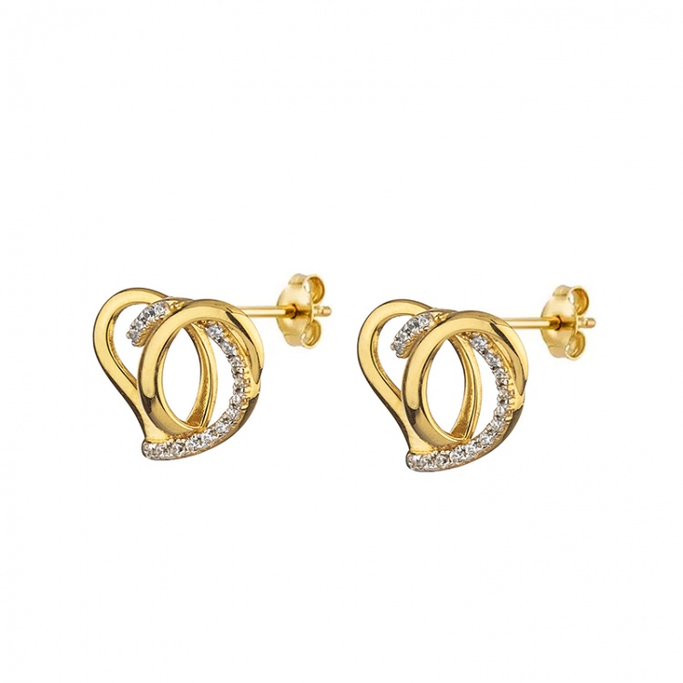 Златни обеци със сърца - жълто злато