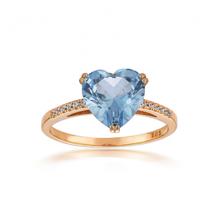 Златен пръстен със син цирконий - розово злато