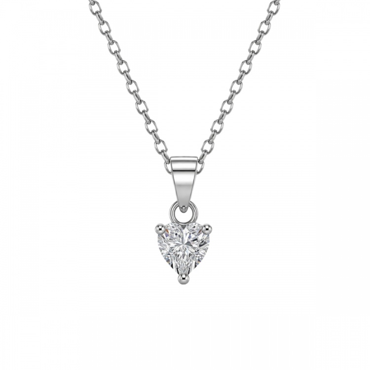 Сребърно колие с цирконий във форма на сърце