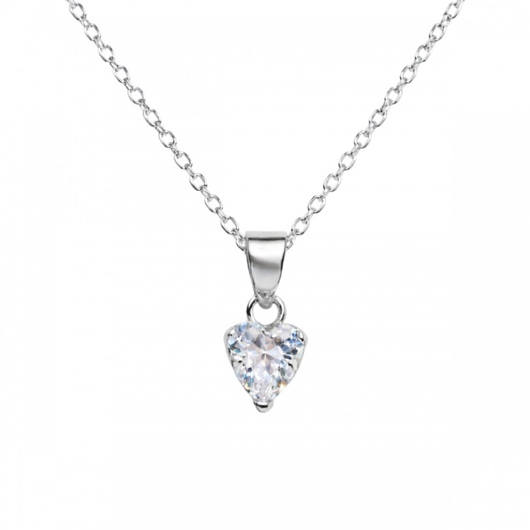 Сребърно колие с цирконий във форма на сърце