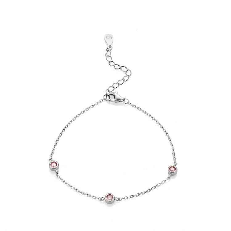 Сребърна гривна с розови камъни