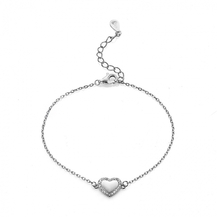 Сребърна гривна със сърце от седеф