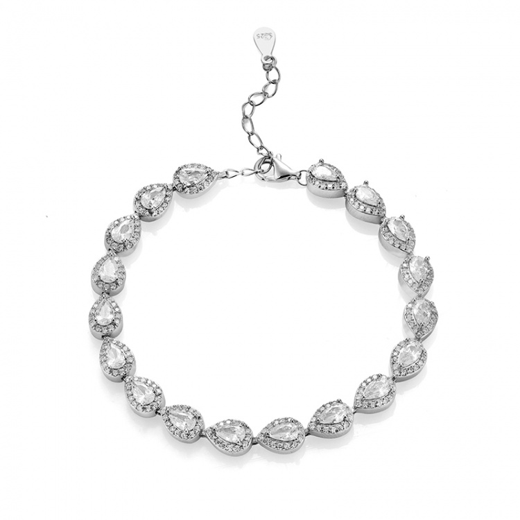 Сребърна гривна с капковидни цирконий