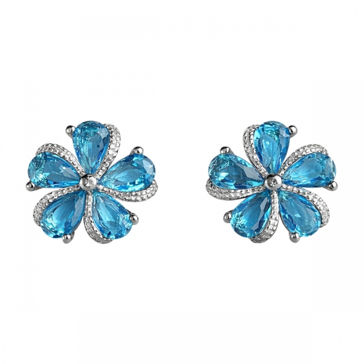 Сребърни обеци със сини цветя