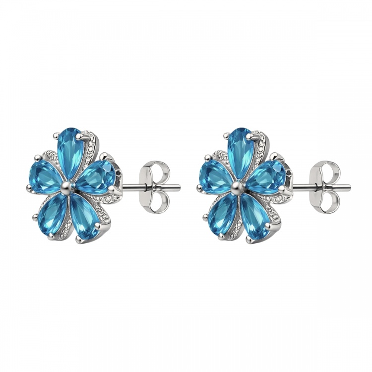 Сребърни обеци със сини цветя