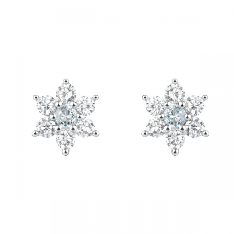 Сребърни обеци със сини цветя