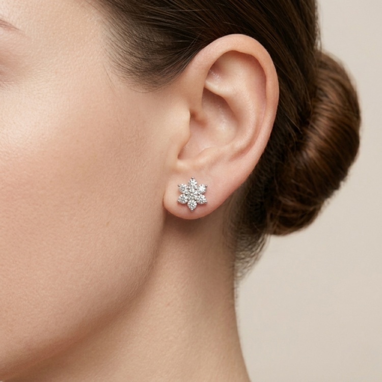 Сребърни обеци със сини цветя