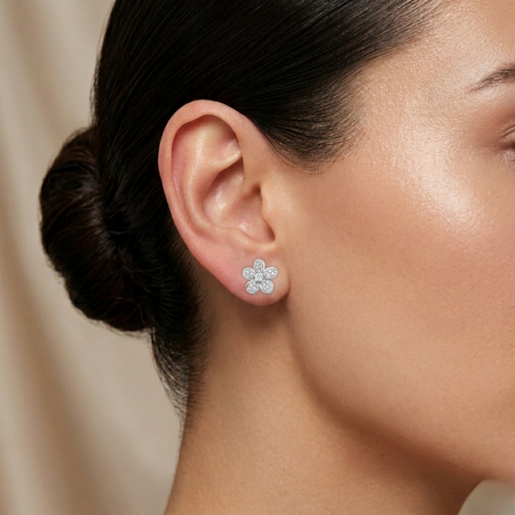 Сребърни обеци с цветя