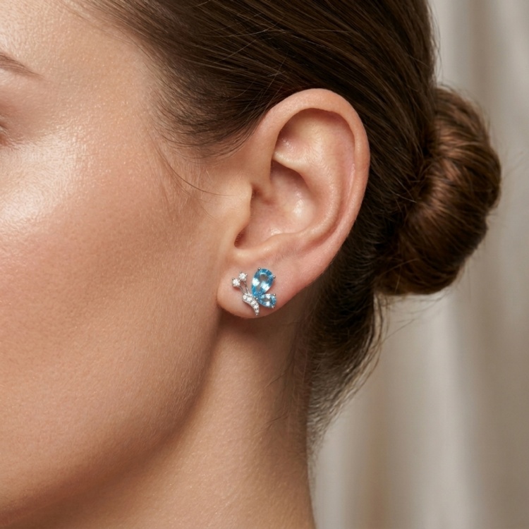 Сребърни обеци със сини пеперуди