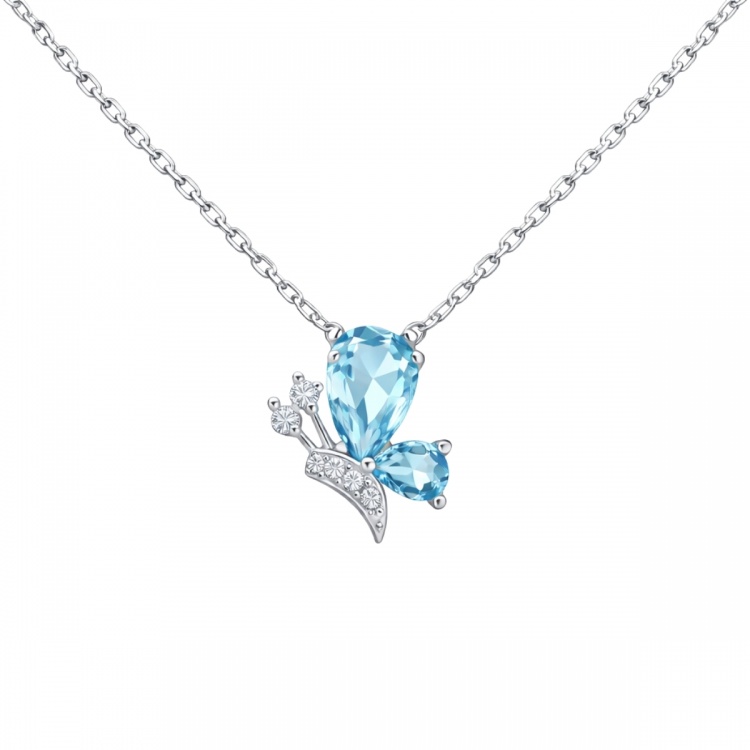 Сребърнен комплект от обеци и колие със сини пеперуди