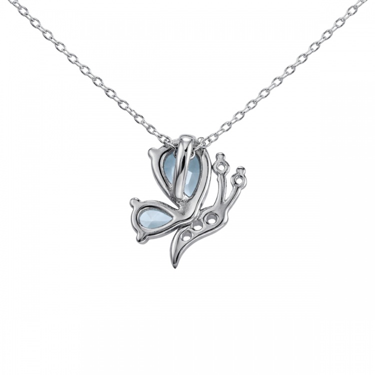 Сребърнен комплект от обеци и колие със сини пеперуди