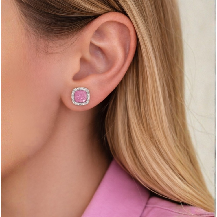Сребърни обеци с розови цирконий