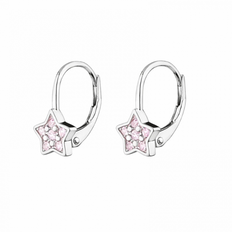 Сребърни обеци звезди с розови цирконий
