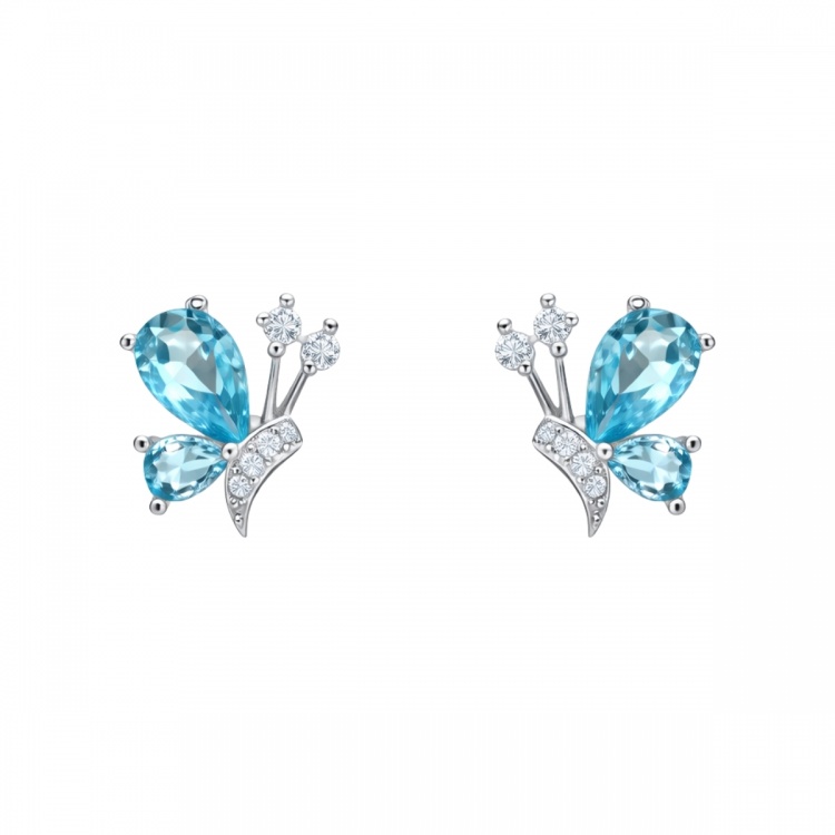 Сребърни обеци със сини пеперуди