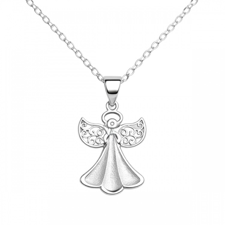 Сребърно колие ангелче със сърце